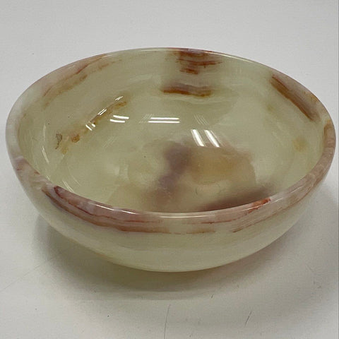Natural Banded Onyx Decorative Bowl Cream Green Brown Hand Carved 8 Inch