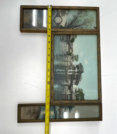 Antique Asian Art Print Triptych Set 3 Summer Palace Camel Back Bridge Framed