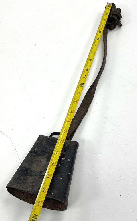 Vintage Antique Rustic Metal Farm Cowbell with Leather Strap Large Black