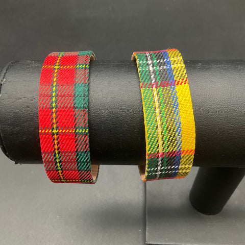 Jeffrey Banks Home Tartan Watch Bands Set 2 Red Yellow Plaid Leather Backing