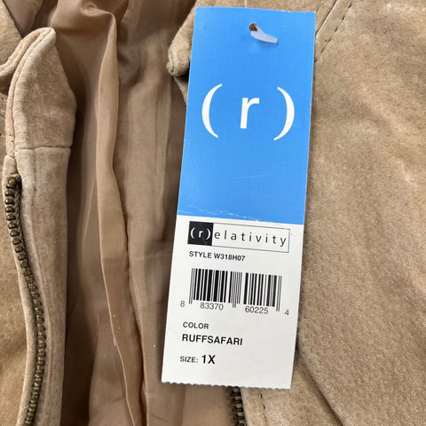 NWT Relativity Y2K Tan Suede Leather Zip Mock Neck Jacket Women's 1X