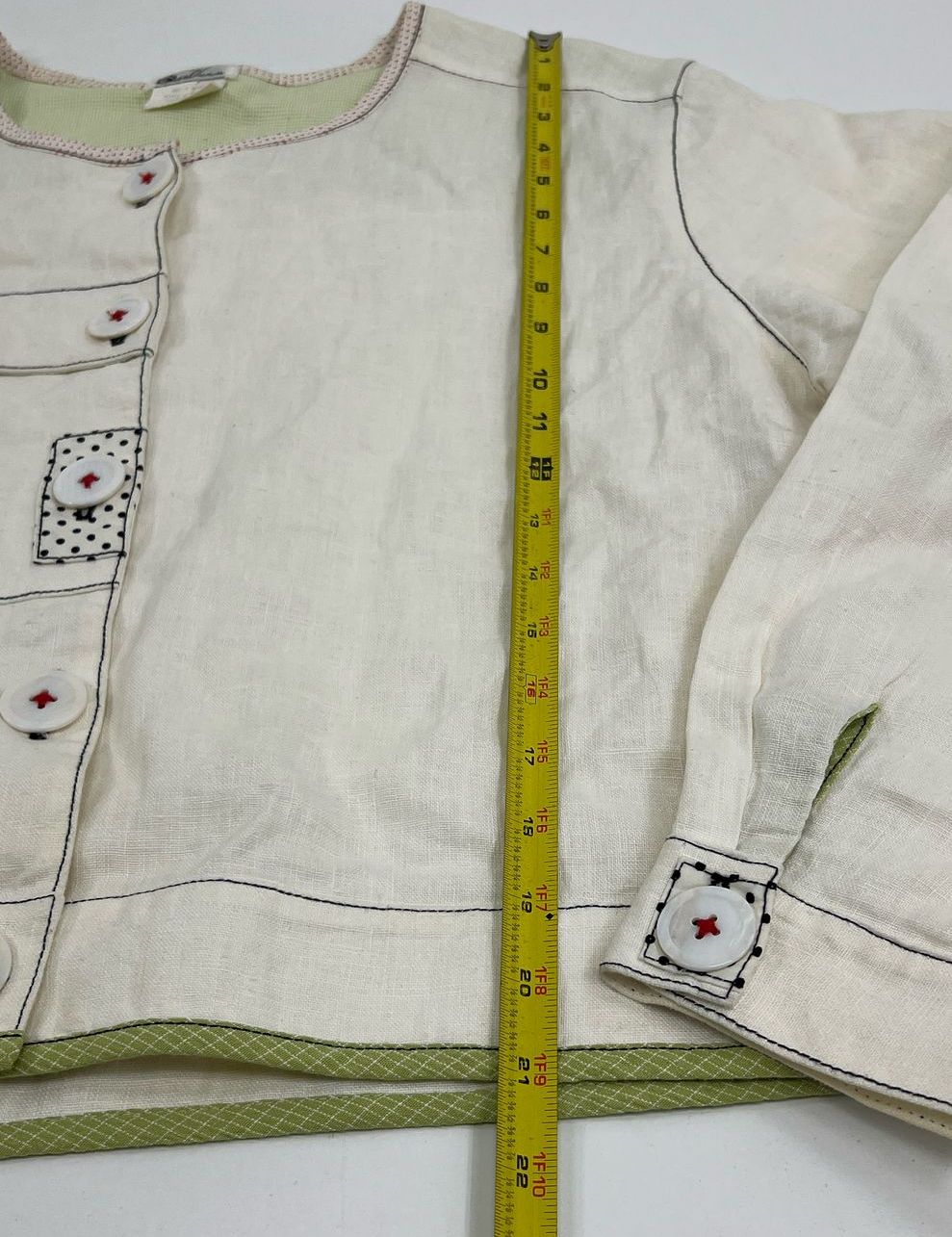 VTG Women's Dot & Vera Ivory Linen Blend Button Up Jacket Blazer - Size Medium