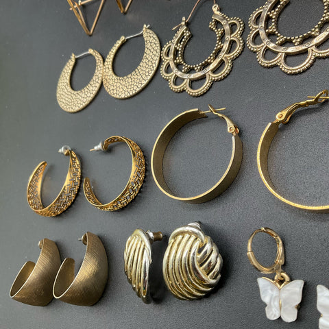 Vintage to Modern Gold Tone Costume Jewelry Lot 0.57lb Mixed Earring Styles