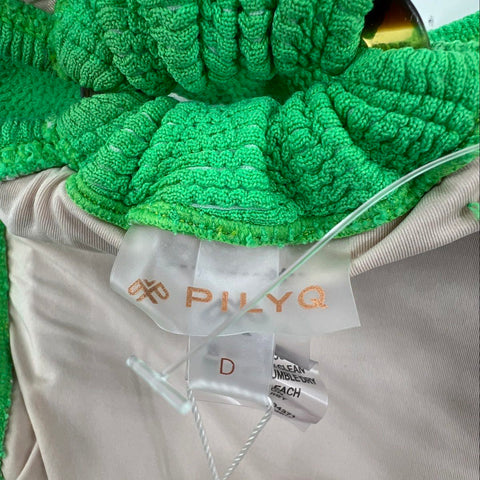 Pilyq NWT Women's Green Reef Textured High Cut Bikini Set Top D Bottom L