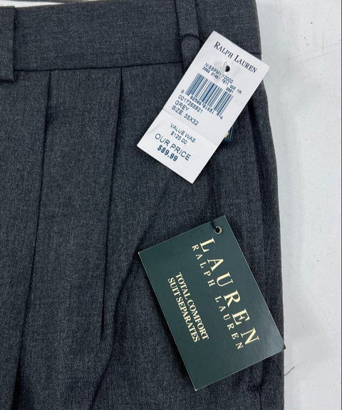 NWT Lauren Ralph Lauren Men's Gray Pleated Cuffed Dress Pants Slacks 35x32
