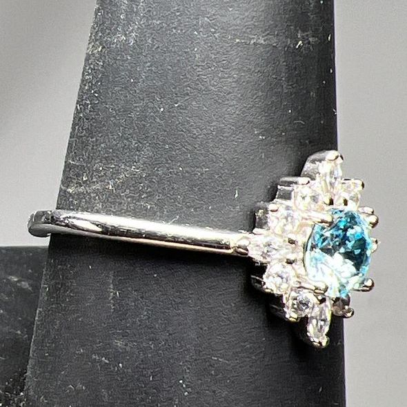 Sterling Silver Round Blue & Clear Stone Ring Size 8.75