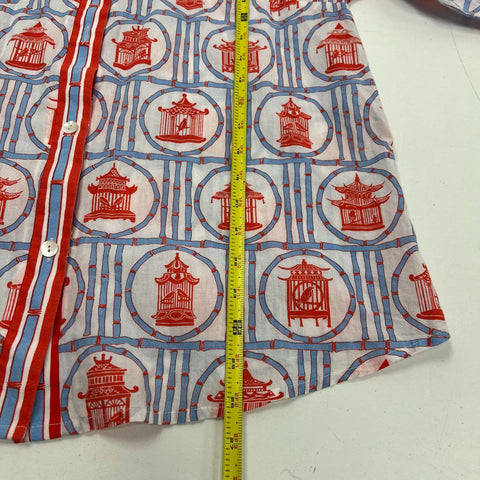 Gretchen Scott Chinoiserie Bird Cage Print Cotton Button Up Shirt Women's XL