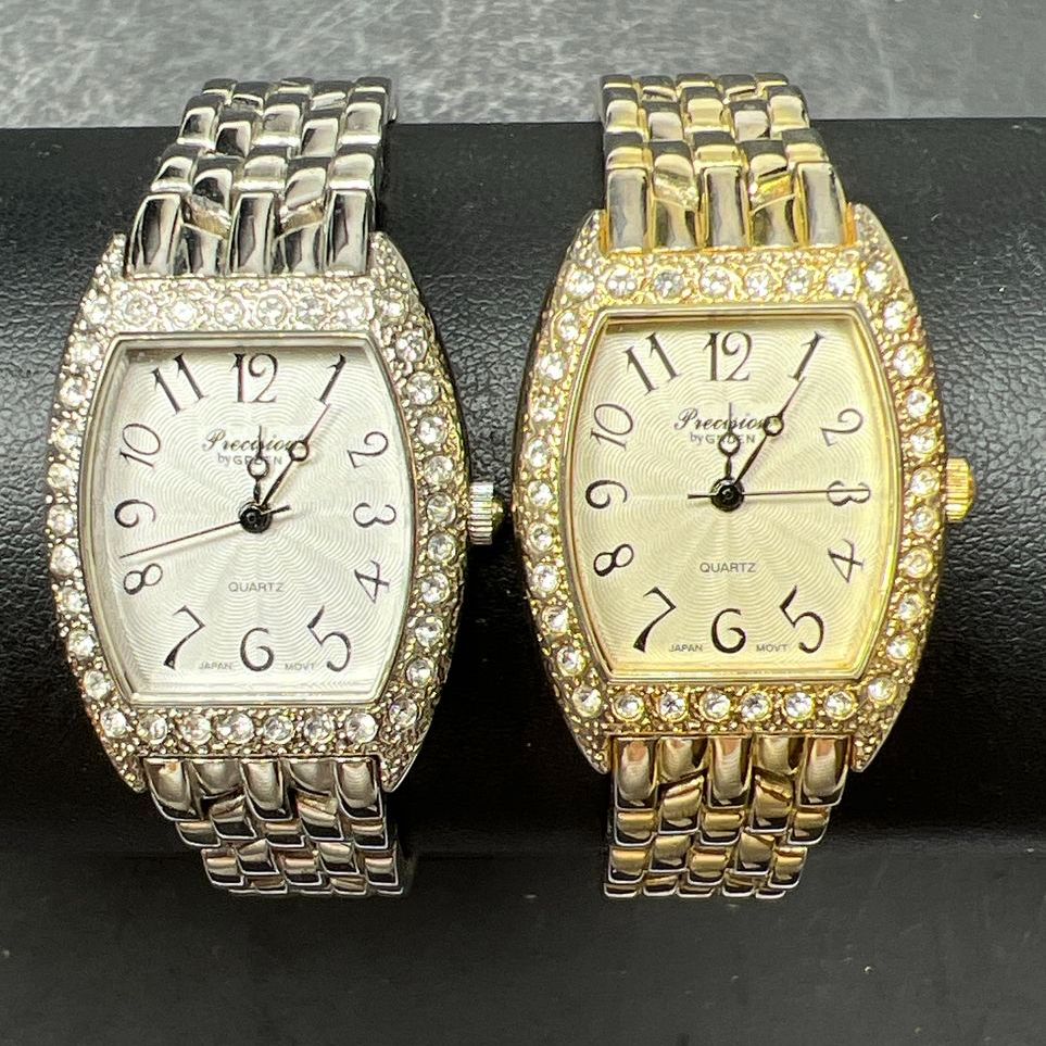 2 Precision by Gruen Gold & Silver Tone Crystal Wristwatches New Batteries