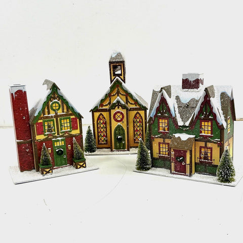 Advent Village Christmas Calendar 3 Piece Wood Composite Set 24 Doors With Box