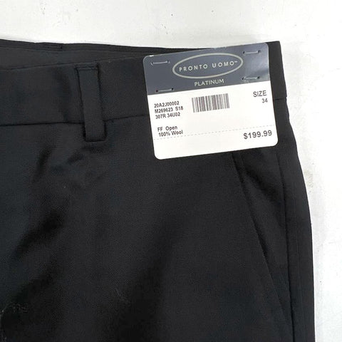 NWT Lot of 2 Pronto Uomo Platinum Black 100% Wool Dress Pants Men's Size 34