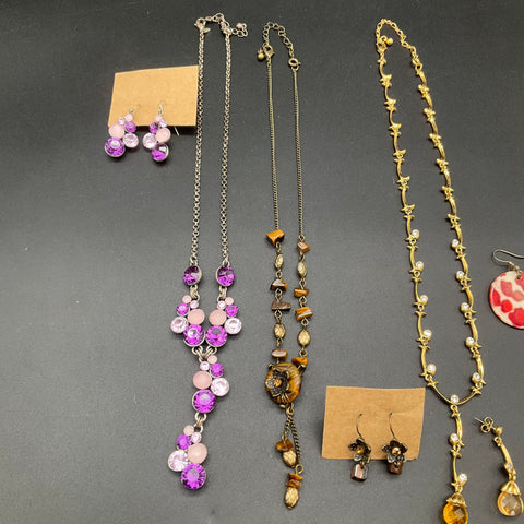Costume Jewelry Necklace & Earring Sets Lot of 4 Rhinestone Shell Floral Styles