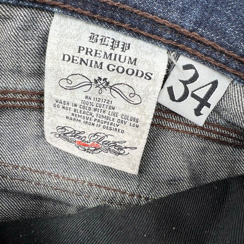 Blac Label Men's Dark Wash Distressed Flap Pocket Bootcut Jeans Size 34