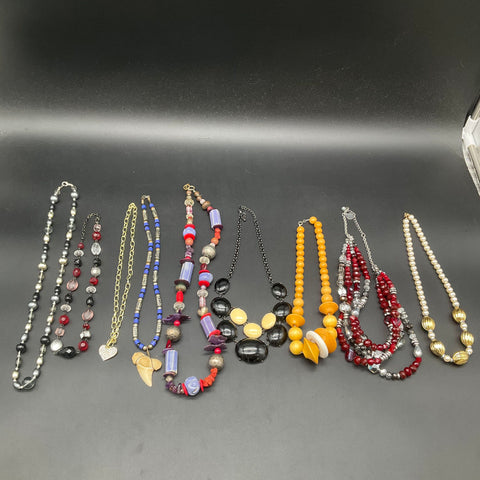 Vintage Statement Beaded Jewelry Lot of 8 Necklaces Shark Tooth Heart Faux Pearl