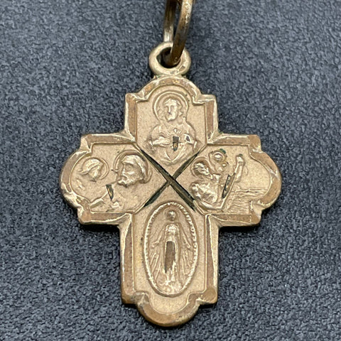 Vintage 12K Gold Filled 4-Way Cross Religious Medal Pendant Necklace 1.87g 18"