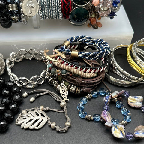 Vintage to Modern Mixed Costume Jewelry Lot of 40 Bracelets Bangles Beaded