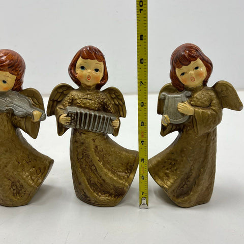 Vintage Choir Angel Figurines Set 3 Musical Gold TAIWAN 6.5" Mid-Century
