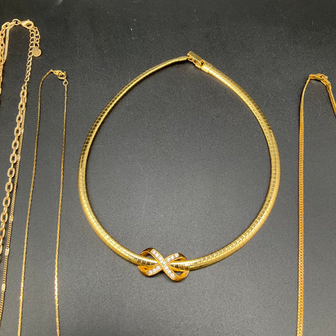 Vintage to Modern Costume Jewelry Lot 11pc Gold Tone Necklaces Owl Bean Choker