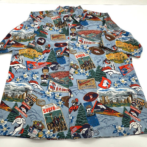 Reyn Spooner Men's Blue NFL Denver Broncos Super Bowl Champions Aloha Shirt XL
