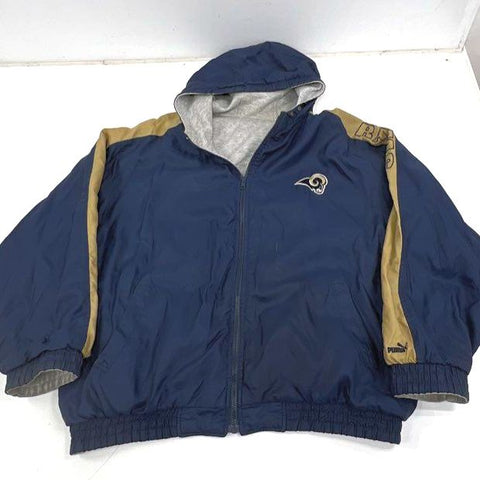 Vintage Y2K Puma Blue NFL LA Rams Reversible Hooded Jacket Men's XL