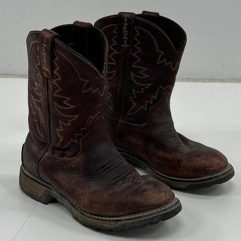 Tony Lama TW903Y Brown Leather Western Work Boots Kids Size 3D