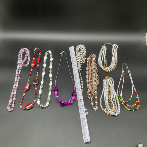 Costume Jewelry Lot of 9 Necklaces Vintage to Modern Faux Pearl Beaded Crystal