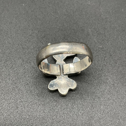 Vintage Silver Tone Turquoise Chip Inlay Bird Ring Southwestern Style Size 7.5