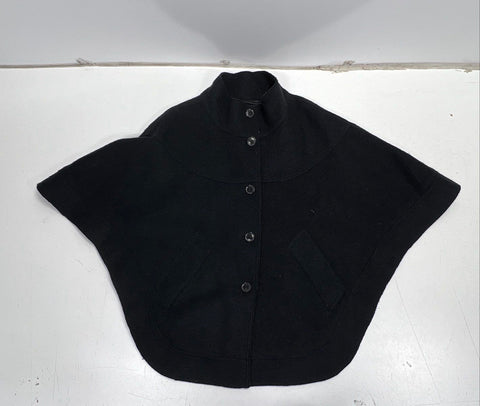 Hilary Radley Collection Black Wool Blend Button Front Cape Poncho Jacket Sz M