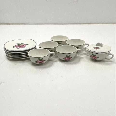 Taylor Smith Taylor Conversation Rose Tea Set 13pc Walter Dorwin Teague Vintage