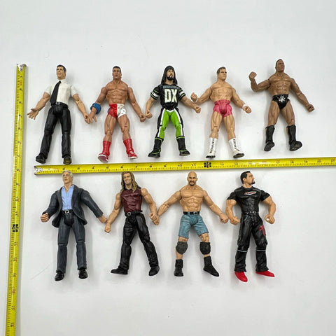 WWE Wrestling Action Figure Lot 9 Figures Stone Cold The Rock Edge Kurt Angle