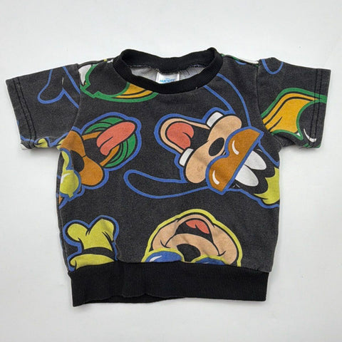 Disney Kids Mickey and Friends Black All Over Print Short Sleeve Sweatshirt 12M