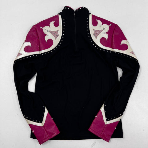 Hobby Horse Women's Western Show Top Black Pink White Studded Rhinestone USA M