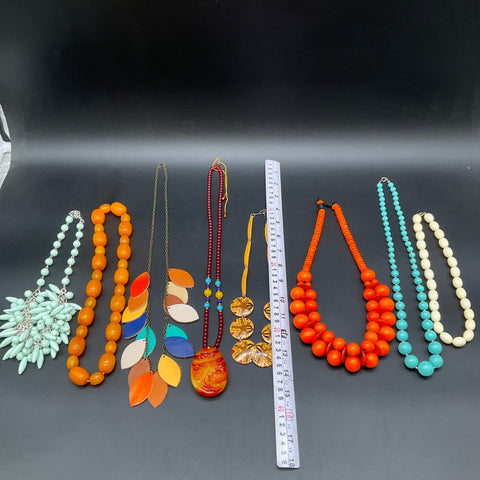Vintage to Modern Boho Artisan Costume Jewelry Lot 8 Beaded Resin Wood Necklaces