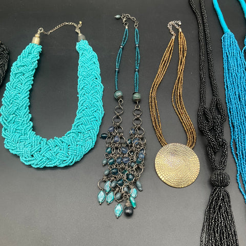 Beaded Statement Necklace Lot of 6 Bib Tassel Pendant Fashion Jewelry