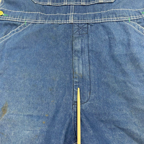 Liberty Men's Blue Denim Overalls Cut-off Shorts Green Zipper Sz 34x30