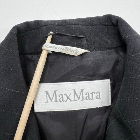 Max Mara Women's Black Pinstripe Blazer Jacket Vintage Y2K Virgin Wool US 4