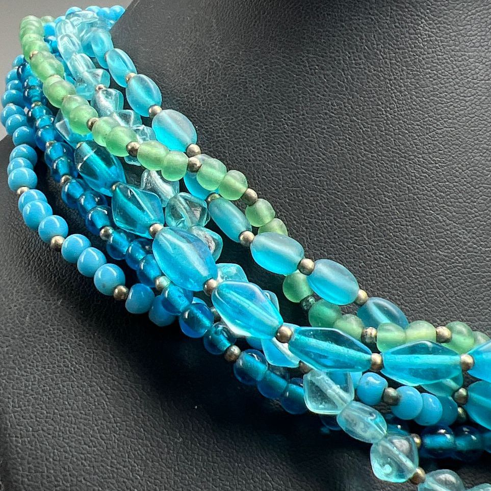 Blue & Green Glass Beaded Multistrand Necklace
