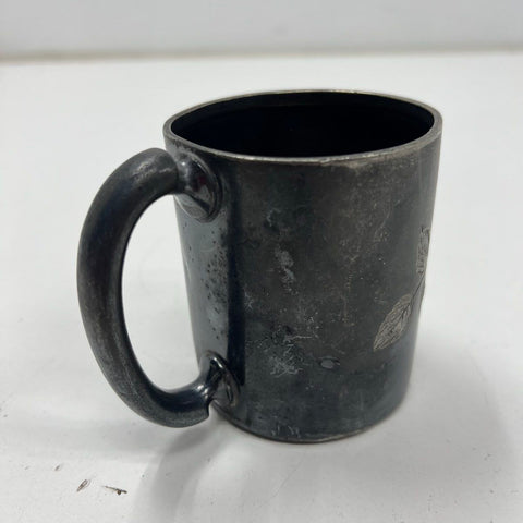 Antique James W Tufts Boston Quadruple Plate Child's Cup Mug Etched Cherry 1380