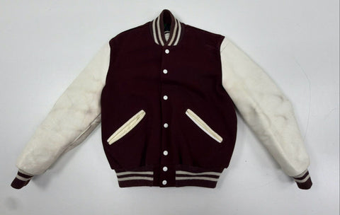Vintage 80s DeLong Wool Leather Varsity Letterman Jacket Maroon Sz 38