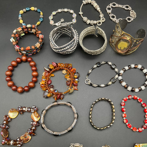 Vintage & Modern Costume Jewelry Lot of 16 Bracelets Cuffs Bangles Beaded