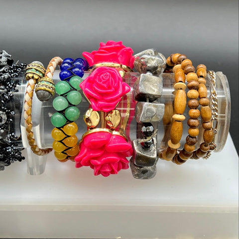Mixed Jewelry Lot 15 Bracelets Beaded Woven Rose Haiti Kenya Religious Style