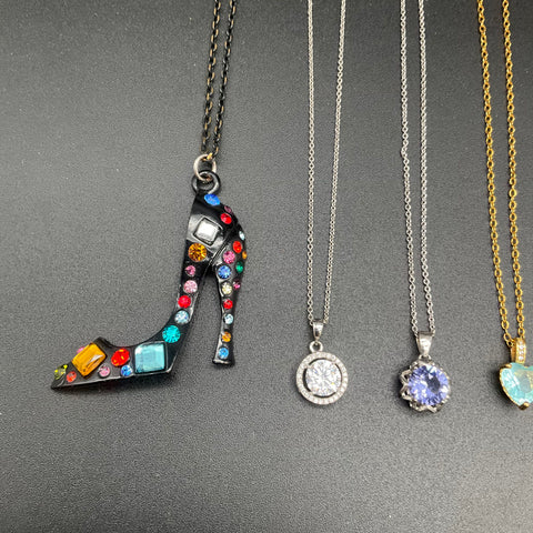 Rhinestone Fashion Costume Jewelry Lot of 14 Necklaces Pendants Cross Heart