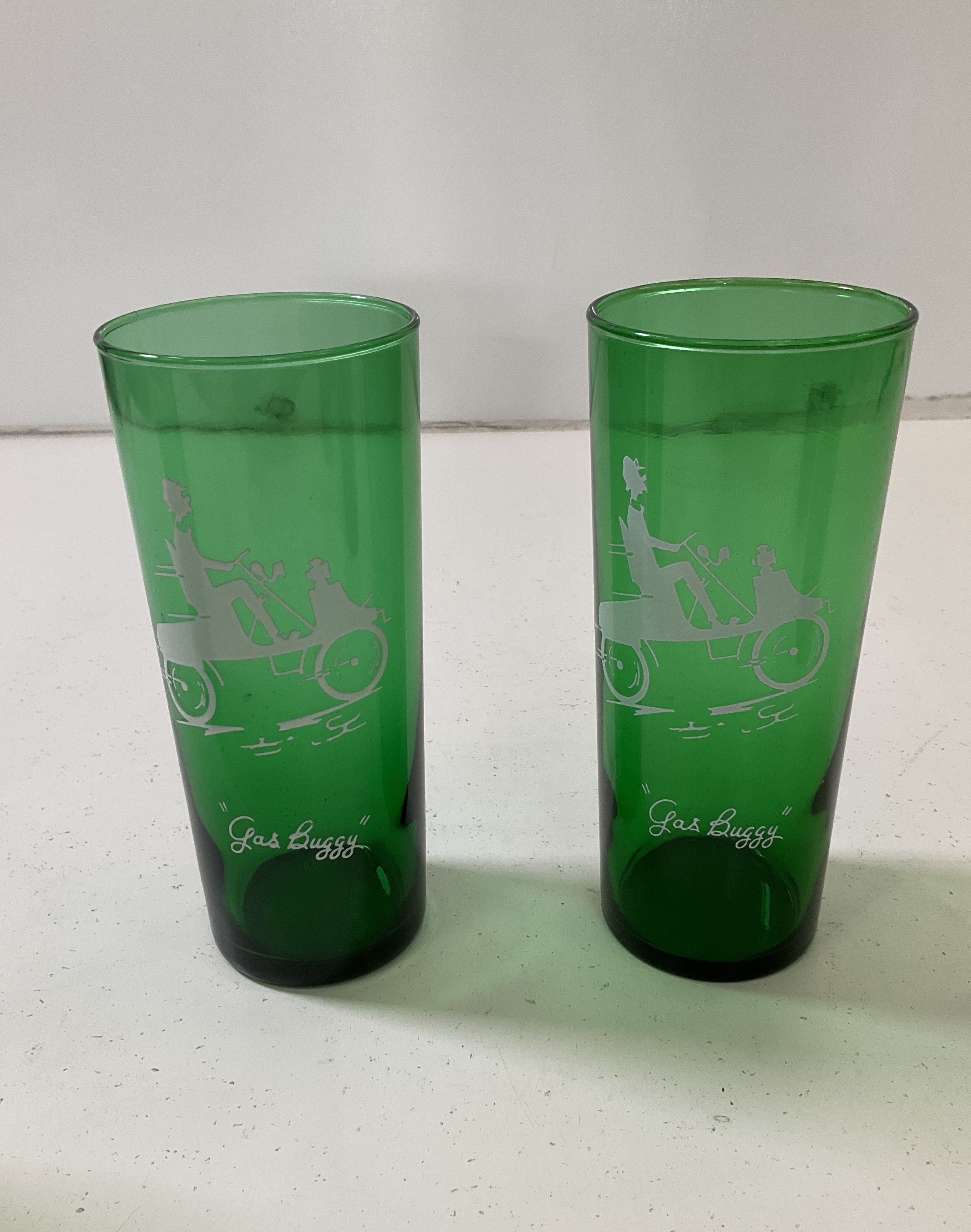 Set Of 6 Vintage Anchor Hocking Gay 90s Forest Green Collins Tumbler Glasses