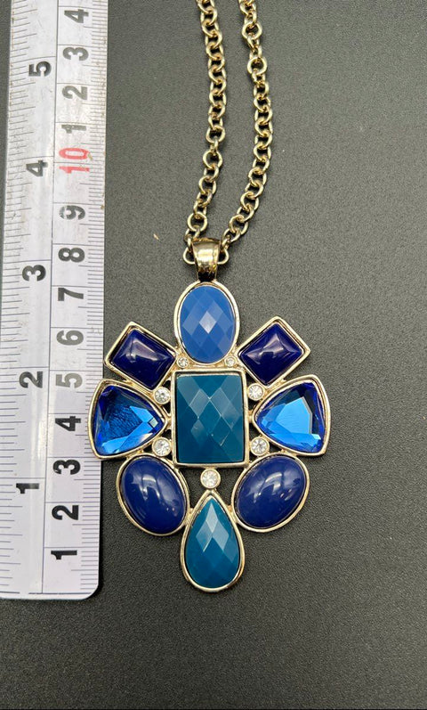 WHBM Jewelry Lot NWT Blue Statement Necklace & Bracelet + 2 Dangle Earrings Set