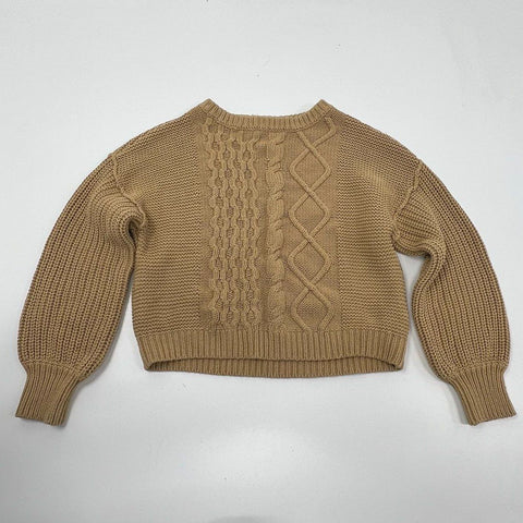 Free People Women's Sweetheart Sweater Tan Cable Knit Cropped Chunky Cotton M