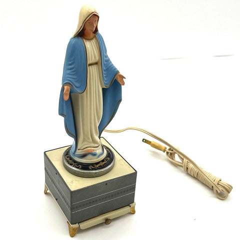 Vintage Virgin Mary Figurine Lamp Music Box Jewelry Case Tested Works