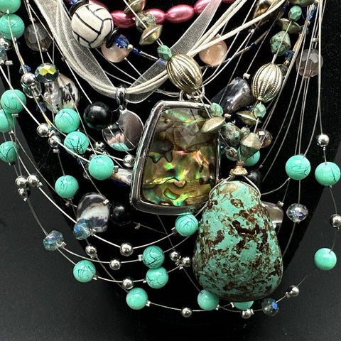 Vintage Boho Jewelry Lot 10 Necklaces Turquoise Style Shell Faux Pearl Beaded
