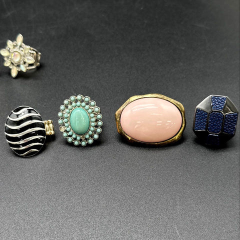 Fashion Costume Jewelry Lot of 11 Stretch Rings Butterfly Faux Pearl Floral