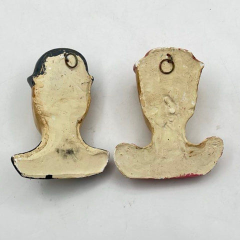 Vintage Mid-Century Chalkware Plaster Busts Wall Hanging Pair 6" Unsigned
