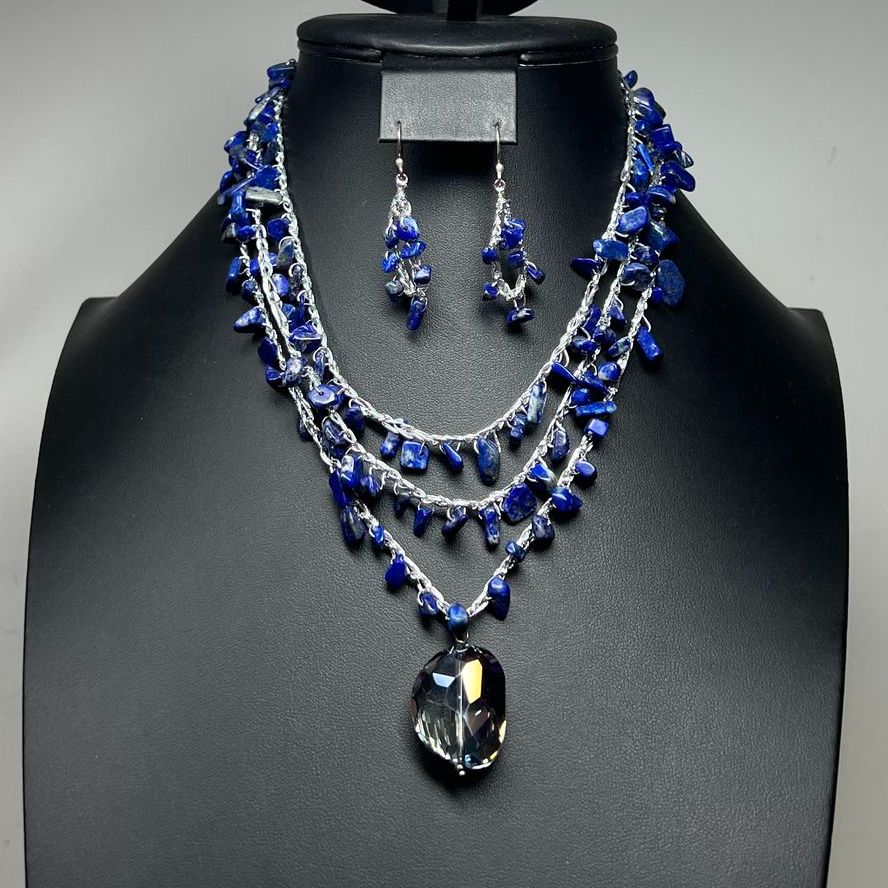 Ale Torres Blue Stone Beaded Necklace & Earrings Set