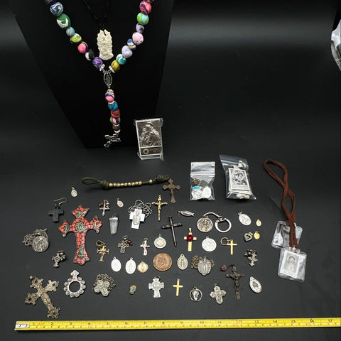 Vintage Religious Jewelry Lot Rosaries Crosses Medals Scapulars 50+ Pcs